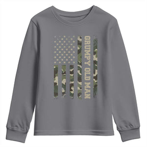 Funny Grumpy Old Man Youth Sweatshirt Vintage Camo American Flag Fathers Day TS11 Charcoal Print Your Wear