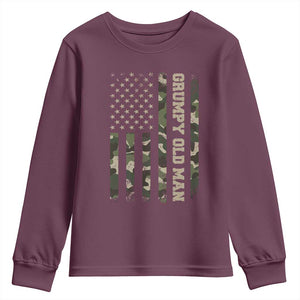 Funny Grumpy Old Man Youth Sweatshirt Vintage Camo American Flag Fathers Day TS11 Maroon Print Your Wear