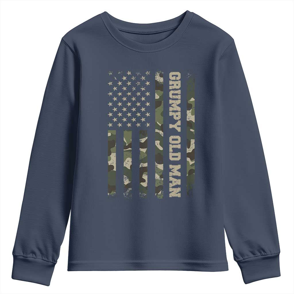 Funny Grumpy Old Man Youth Sweatshirt Vintage Camo American Flag Fathers Day TS11 Navy Print Your Wear