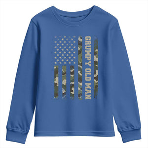Funny Grumpy Old Man Youth Sweatshirt Vintage Camo American Flag Fathers Day TS11 Royal Blue Print Your Wear