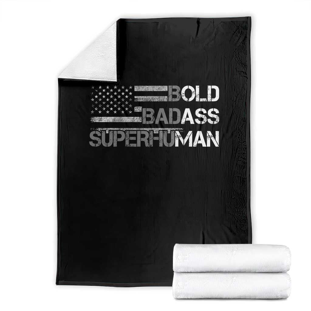 Funny Bold Badass Superhuman Throw Blanket Vintage American Flag Fathers Day TS11 Black Print Your Wear