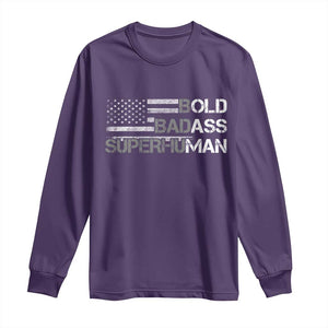 Funny Bold Badass Superhuman Long Sleeve Shirt Vintage American Flag Fathers Day TS11 Purple Print Your Wear
