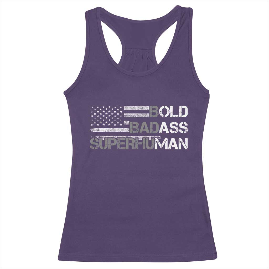 Funny Bold Badass Superhuman Racerback Tank Top Vintage American Flag Fathers Day TS11 Purple Print Your Wear