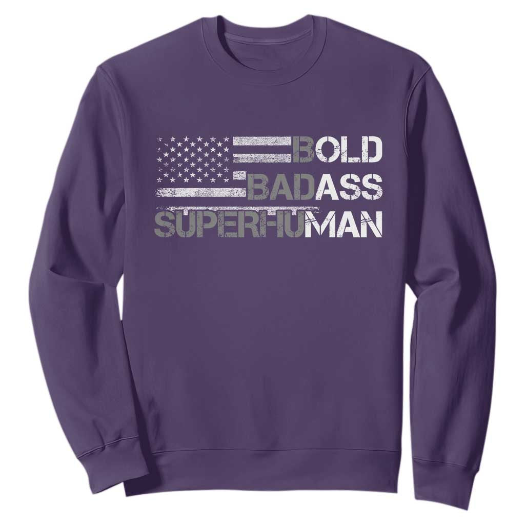 Funny Bold Badass Superhuman Sweatshirt Vintage American Flag Fathers Day TS11 Purple Print Your Wear