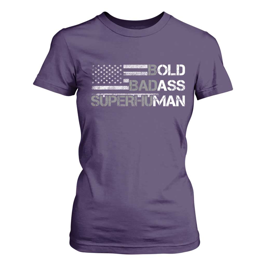 Funny Bold Badass Superhuman T Shirt For Women Vintage American Flag Fathers Day TS11 Purple Print Your Wear