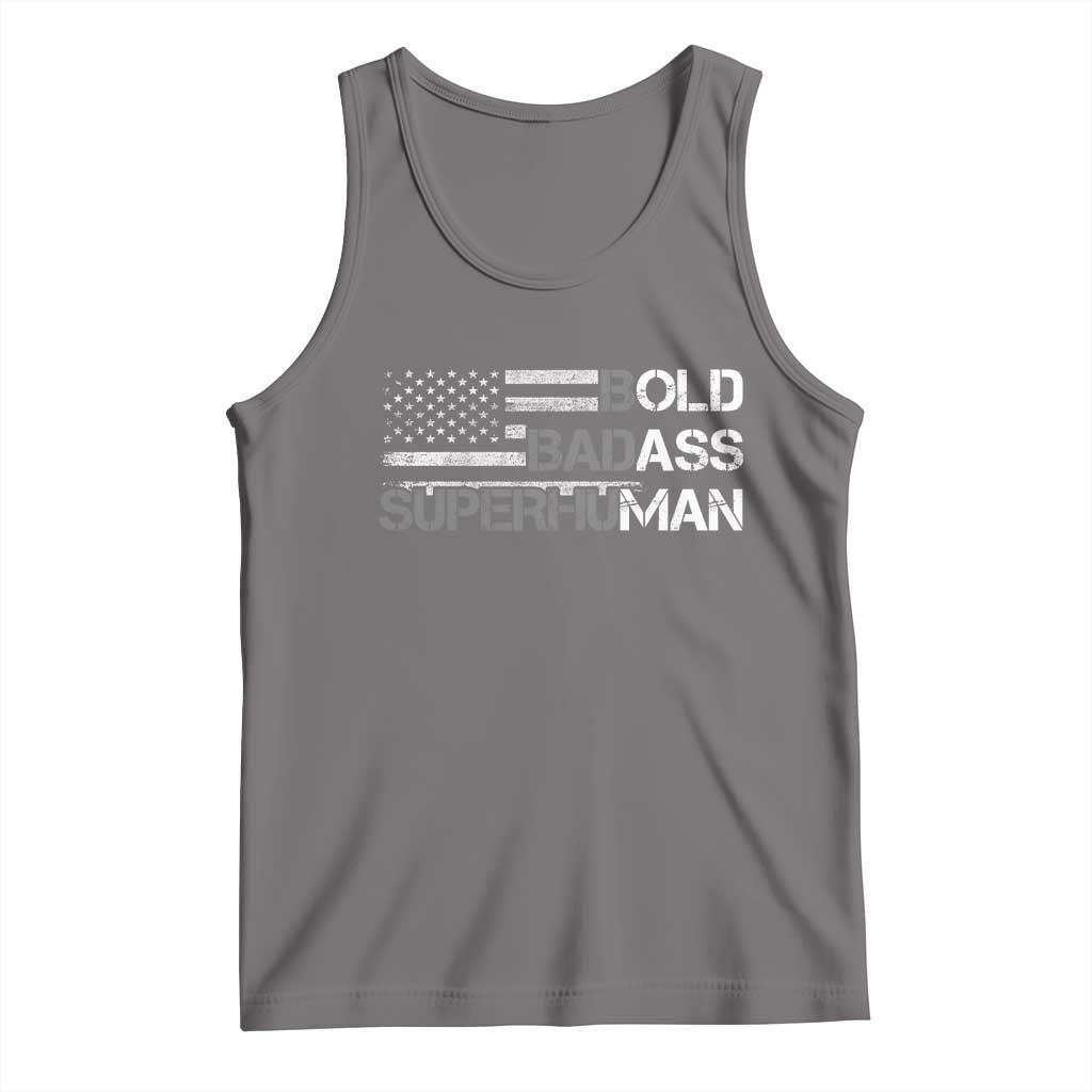 Funny Bold Badass Superhuman Tank Top Vintage American Flag Fathers Day TS11 Deep Heather Print Your Wear