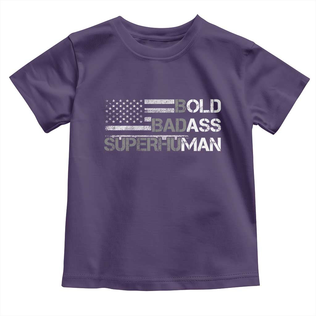 Funny Bold Badass Superhuman Toddler T Shirt Vintage American Flag Fathers Day TS11 Purple Print Your Wear