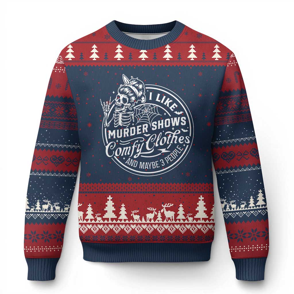 Funny I Like Murder Shows Comfy Clothes And Maybe 3 People Ugly Christmas Sweater Halloween Crime Show Lover TS11 Navy Red Print Your Wear