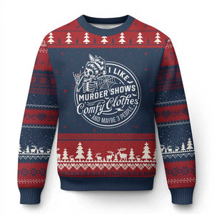 Funny I Like Murder Shows Comfy Clothes And Maybe 3 People Ugly Christmas Sweater Halloween Crime Show Lover TS11 Navy Red Print Your Wear