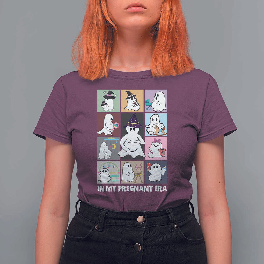 Halloween Pregnancy Reveal T Shirt For Women In My Pregnant Era Maternity Ghost TS11 Maroon Print Your Wear