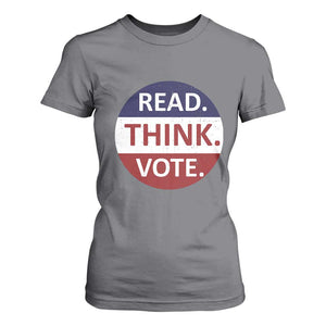 Read Think Vote T Shirt For Women Presidential Election 2024 Vintage USA Flag TS11 Charcoal Print Your Wear