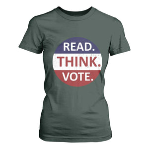 Read Think Vote T Shirt For Women Presidential Election 2024 Vintage USA Flag TS11 Dark Forest Green Print Your Wear