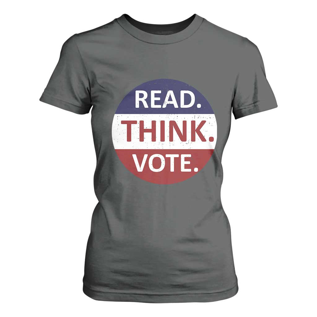 Read Think Vote T Shirt For Women Presidential Election 2024 Vintage USA Flag TS11 Dark Heather Print Your Wear