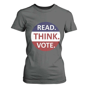 Read Think Vote T Shirt For Women Presidential Election 2024 Vintage USA Flag TS11 Dark Heather Print Your Wear