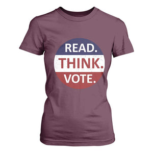 Read Think Vote T Shirt For Women Presidential Election 2024 Vintage USA Flag TS11 Maroon Print Your Wear