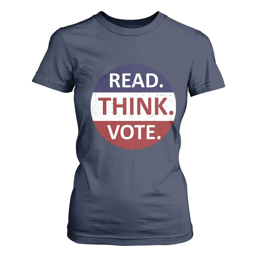 Read Think Vote T Shirt For Women Presidential Election 2024 Vintage USA Flag TS11 Navy Print Your Wear