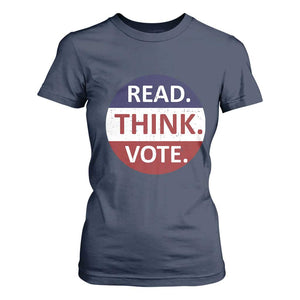 Read Think Vote T Shirt For Women Presidential Election 2024 Vintage USA Flag TS11 Navy Print Your Wear