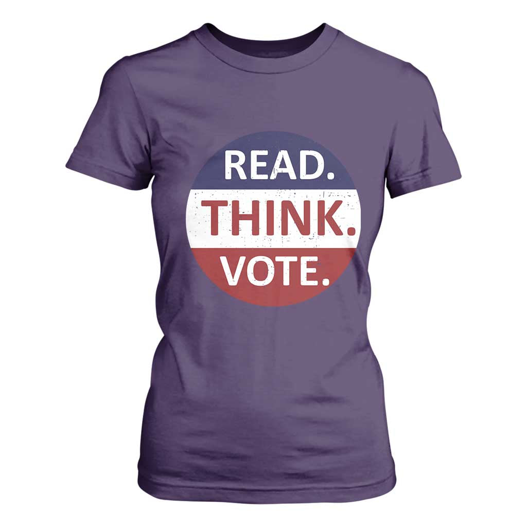 Read Think Vote T Shirt For Women Presidential Election 2024 Vintage USA Flag TS11 Purple Print Your Wear