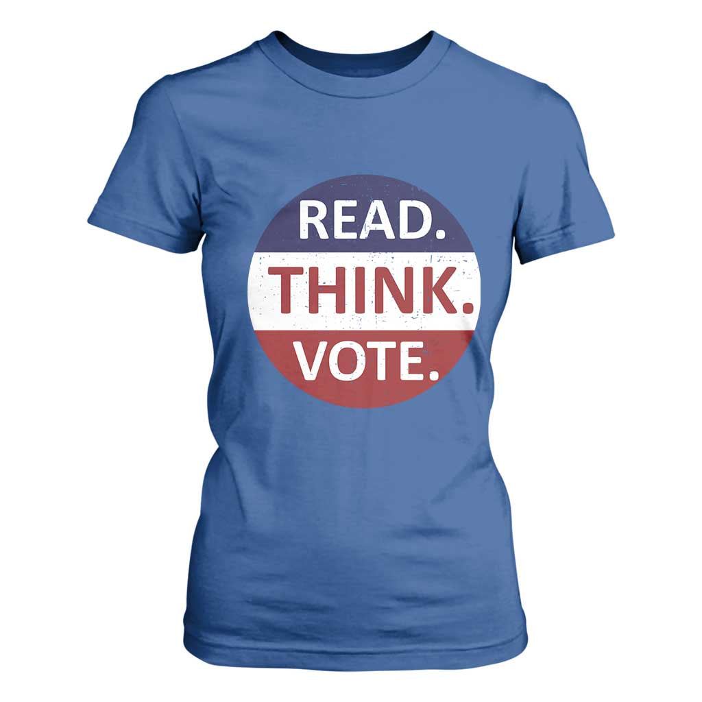 Read Think Vote T Shirt For Women Presidential Election 2024 Vintage USA Flag TS11 Royal Blue Print Your Wear