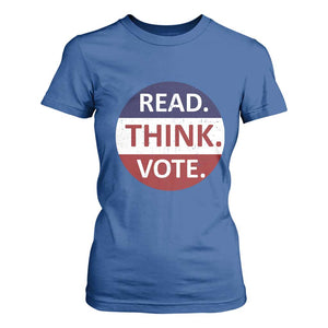 Read Think Vote T Shirt For Women Presidential Election 2024 Vintage USA Flag TS11 Royal Blue Print Your Wear