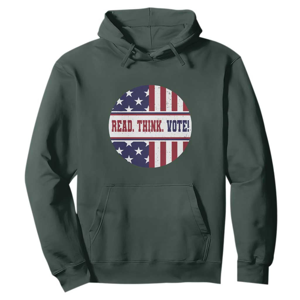 Read Think Vote Hoodie Presidential Election 2024 Vintage American Flag TS11 Dark Forest Green Print Your Wear