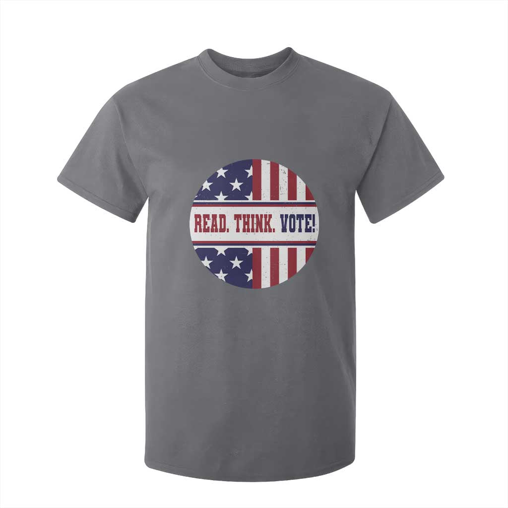 Read Think Vote T Shirt For Kid Presidential Election 2024 Vintage American Flag TS11 Charcoal Print Your Wear