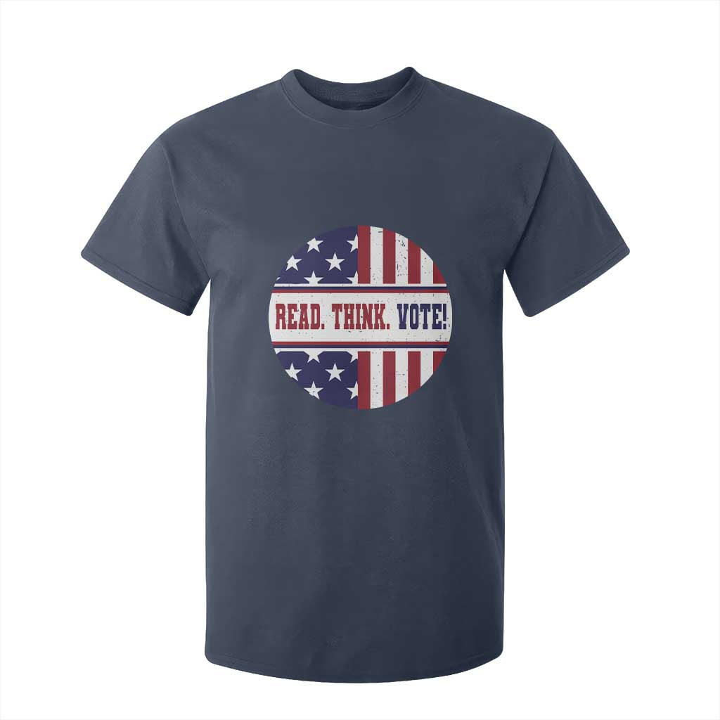 Read Think Vote T Shirt For Kid Presidential Election 2024 Vintage American Flag TS11 Navy Print Your Wear