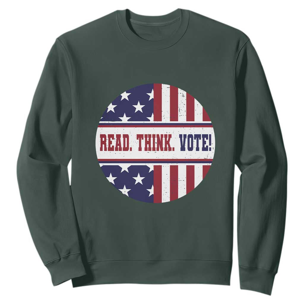 Read Think Vote Sweatshirt Presidential Election 2024 Vintage American Flag TS11 Dark Forest Green Print Your Wear