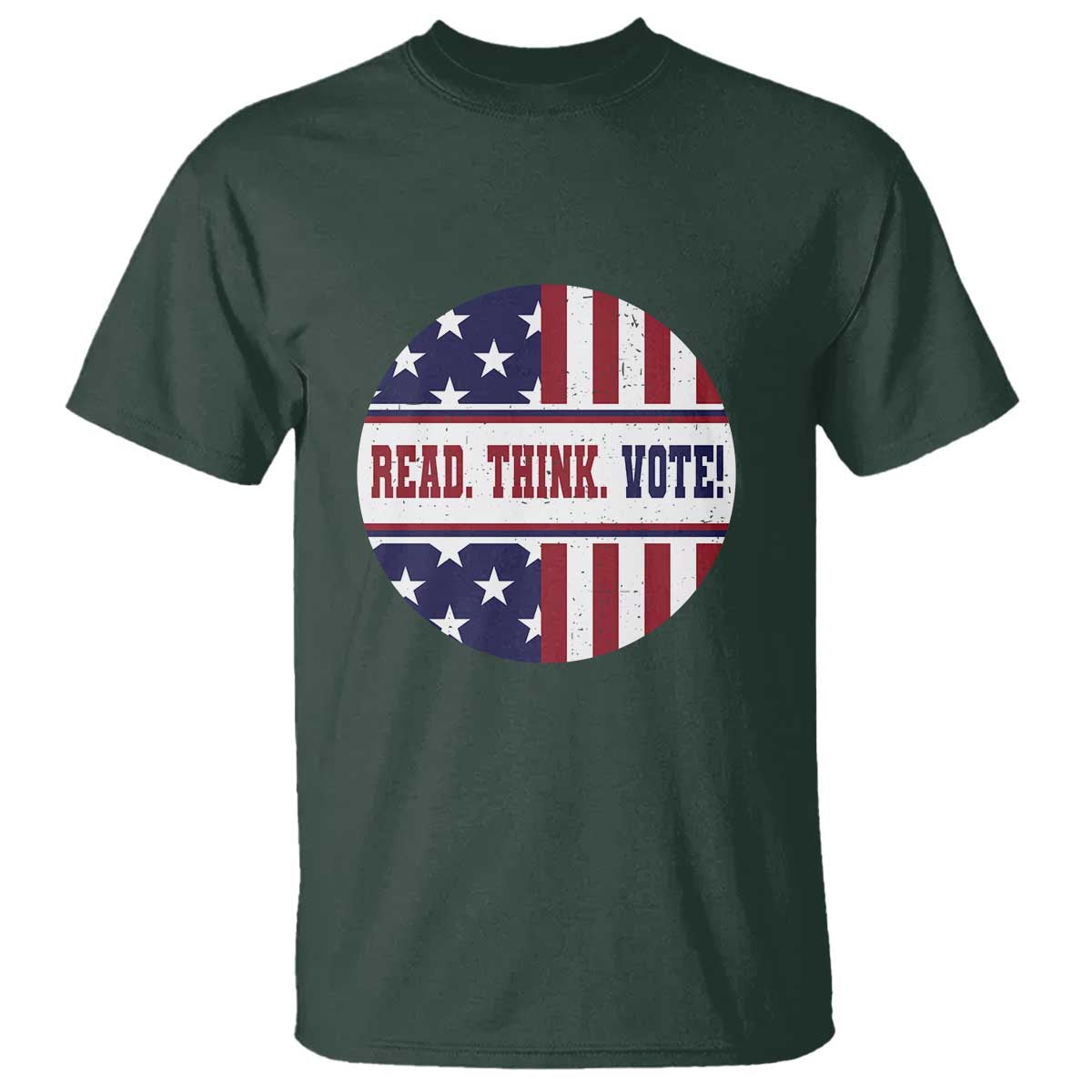 Read Think Vote T Shirt Presidential Election 2024 Vintage American Flag TS11 Dark Forest Green Print Your Wear
