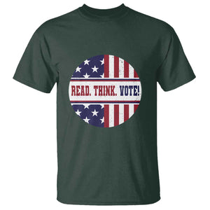 Read Think Vote T Shirt Presidential Election 2024 Vintage American Flag TS11 Dark Forest Green Print Your Wear