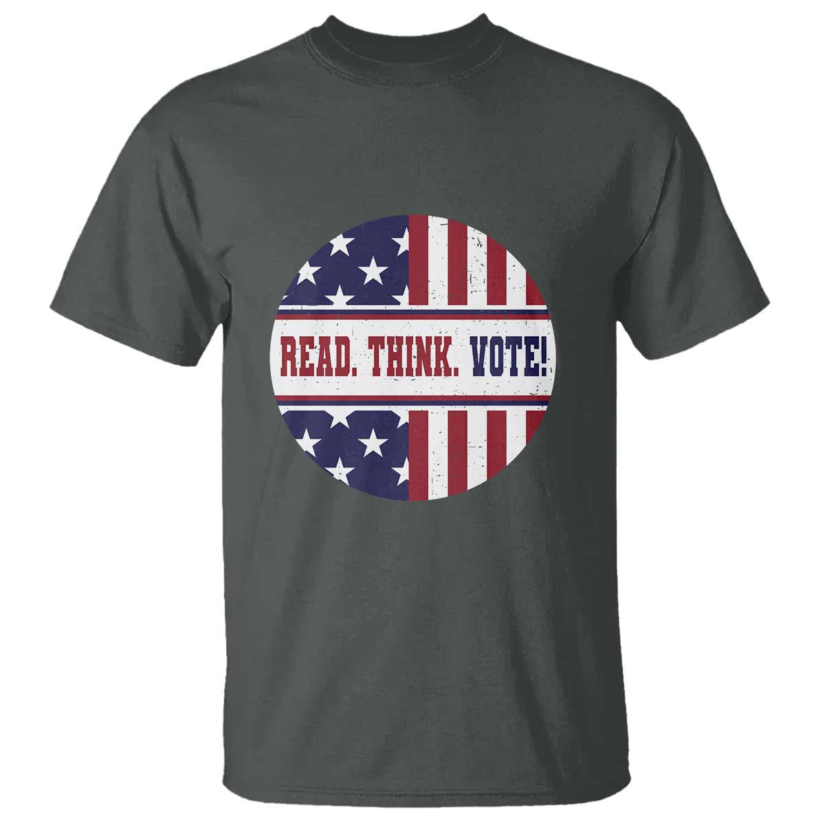 Read Think Vote T Shirt Presidential Election 2024 Vintage American Flag TS11 Dark Heather Print Your Wear
