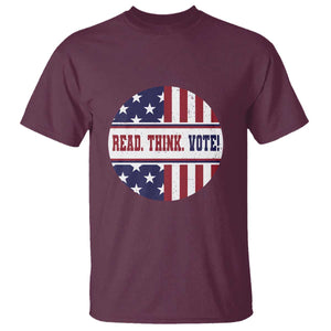 Read Think Vote T Shirt Presidential Election 2024 Vintage American Flag TS11 Maroon Print Your Wear