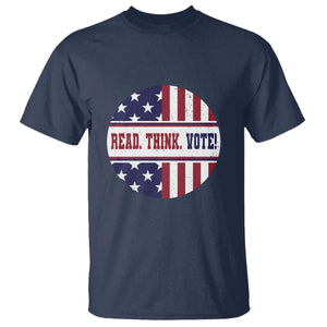 Read Think Vote T Shirt Presidential Election 2024 Vintage American Flag TS11 Navy Print Your Wear