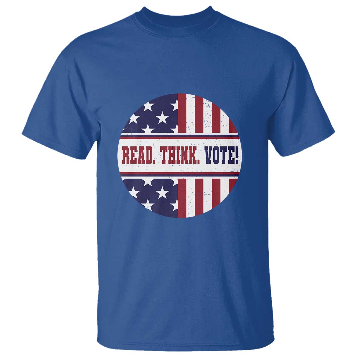 Read Think Vote T Shirt Presidential Election 2024 Vintage American Flag TS11 Royal Blue Print Your Wear