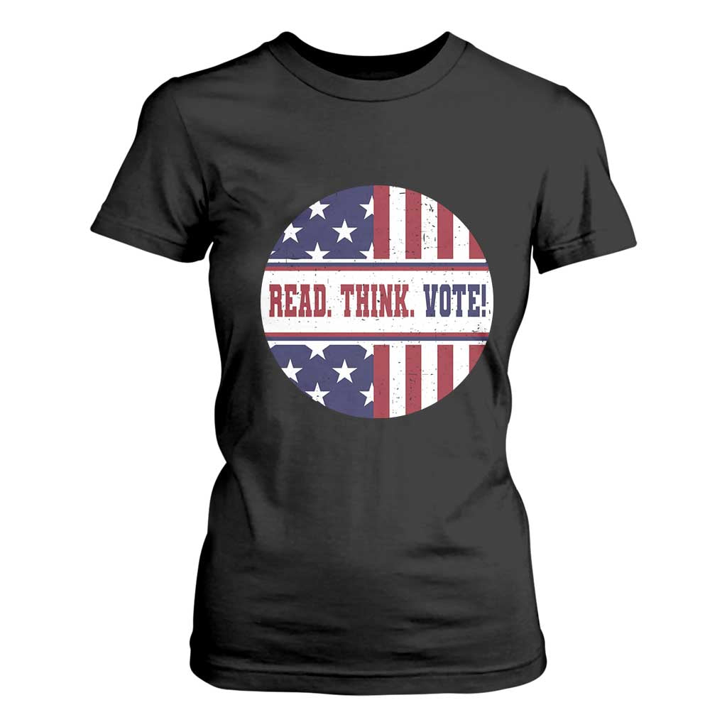 Read Think Vote T Shirt For Women Presidential Election 2024 Vintage American Flag TS11 Black Print Your Wear
