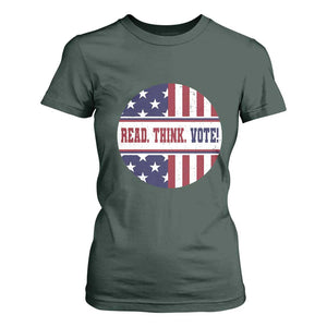 Read Think Vote T Shirt For Women Presidential Election 2024 Vintage American Flag TS11 Dark Forest Green Print Your Wear