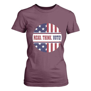 Read Think Vote T Shirt For Women Presidential Election 2024 Vintage American Flag TS11 Maroon Print Your Wear