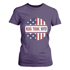 Read Think Vote T Shirt For Women Presidential Election 2024 Vintage American Flag TS11 Purple Print Your Wear