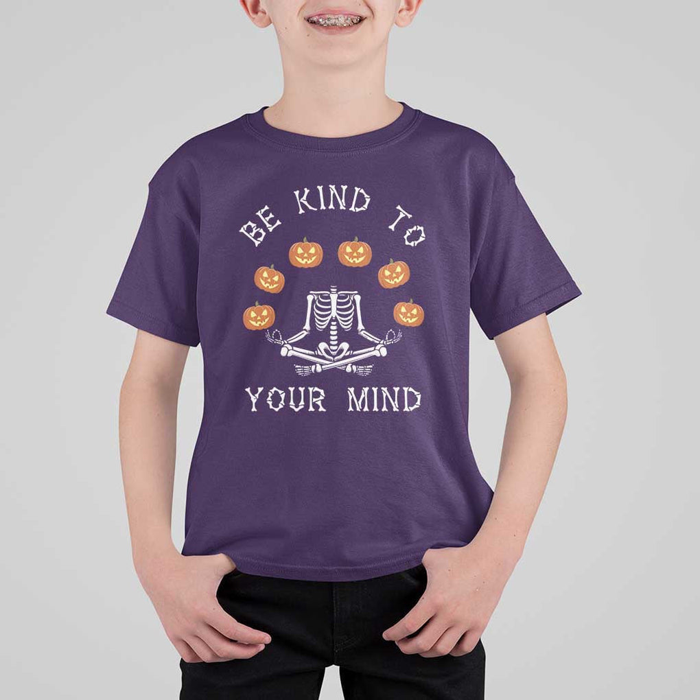 Funny Halloween T Shirt For Kid Be Kind To Your Mind Pumpkin Head Skeleton TS11 Purple Print Your Wear