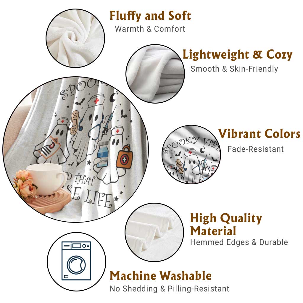 Halloween Nurse Throw Blanket Spooky Vibes And That Nurse Life Ghost TS11 Print Your Wear