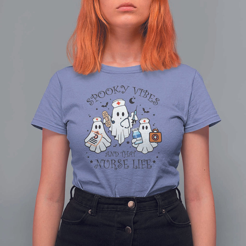 Halloween Nurse T Shirt For Women Spooky Vibes And That Nurse Life Ghost TS11 Violet Print Your Wear