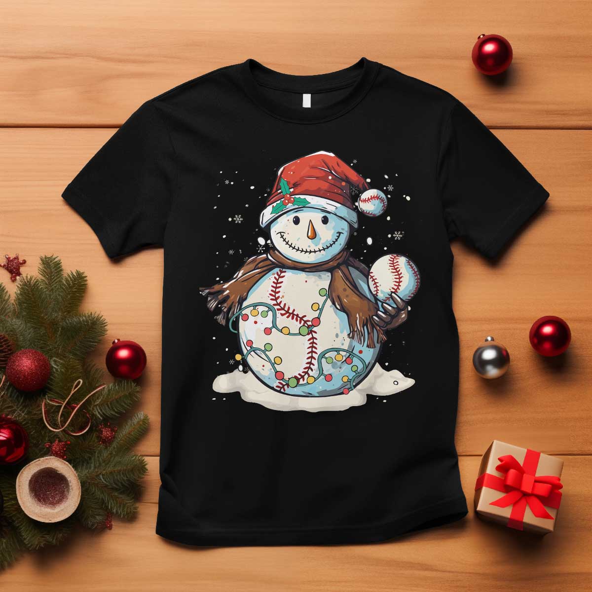 Funny Christmas Baseball T Shirt Cute Snowman Baseball Players Santa Hat TS11 Black Print Your Wear