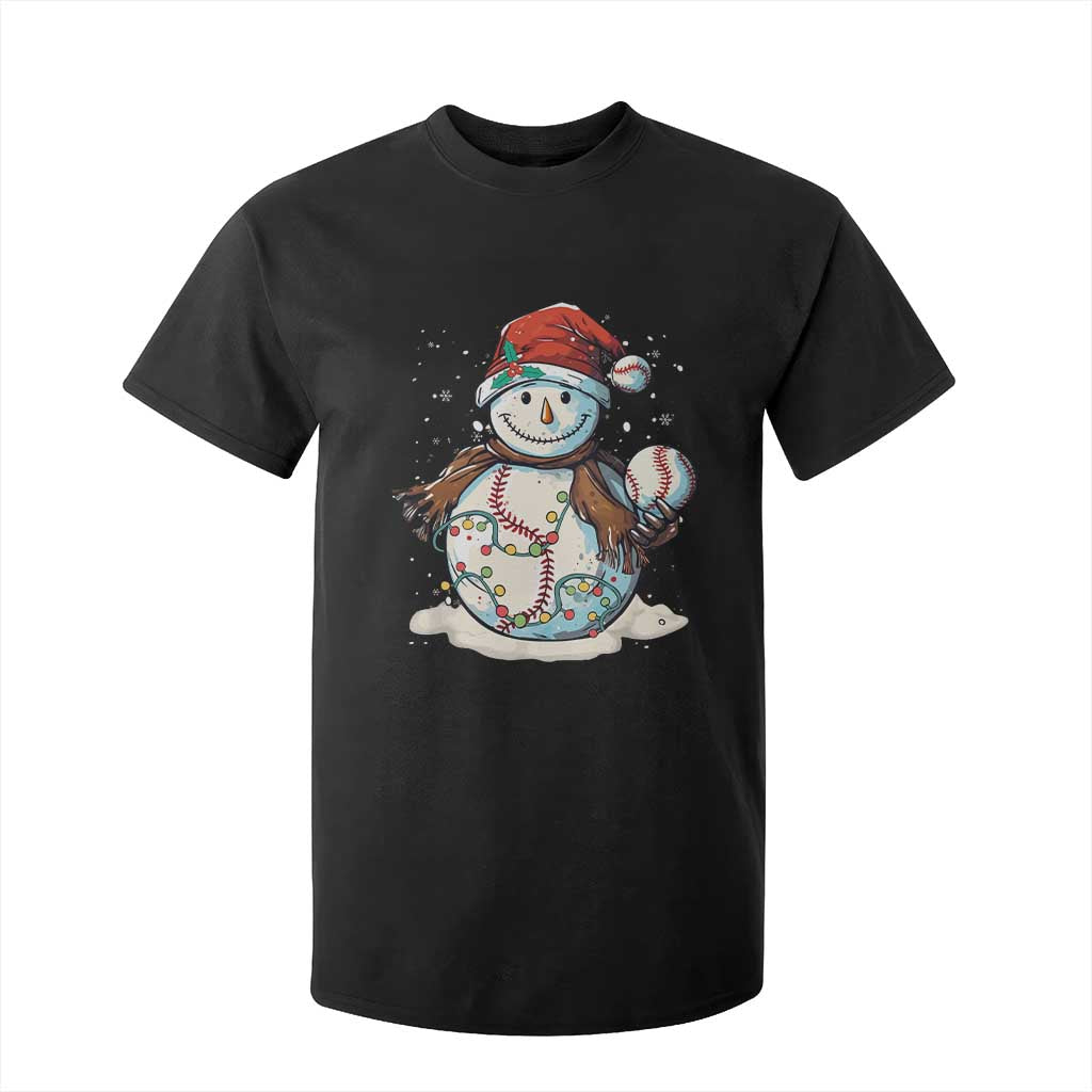 Funny Christmas Baseball T Shirt For Kid Cute Snowman Baseball Players Santa Hat TS11 Black Print Your Wear