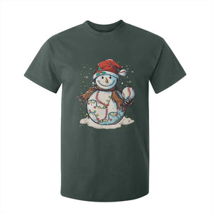 Funny Christmas Baseball T Shirt For Kid Cute Snowman Baseball Players Santa Hat TS11 Dark Forest Green Print Your Wear