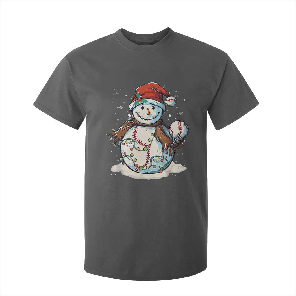 Funny Christmas Baseball T Shirt For Kid Cute Snowman Baseball Players Santa Hat TS11 Dark Heather Print Your Wear