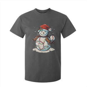 Funny Christmas Baseball T Shirt For Kid Cute Snowman Baseball Players Santa Hat TS11 Dark Heather Print Your Wear