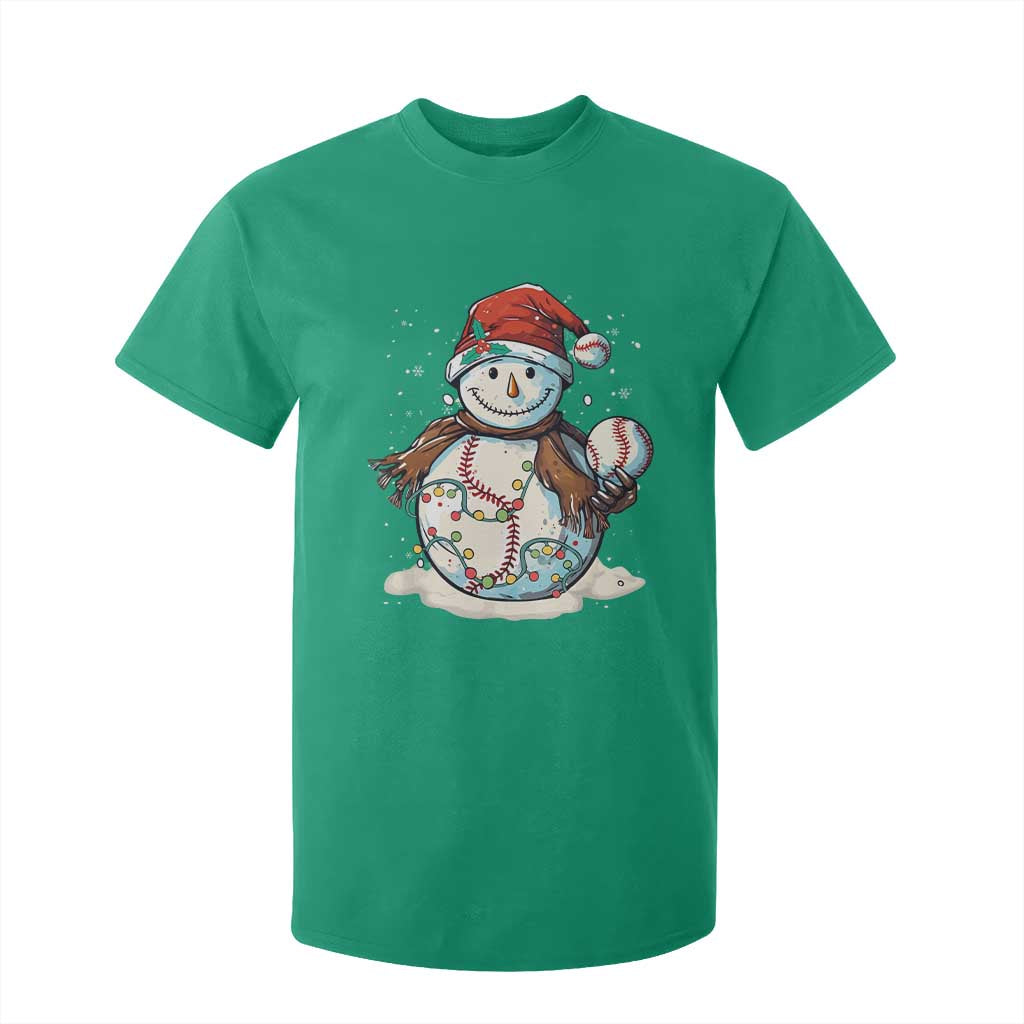 Funny Christmas Baseball T Shirt For Kid Cute Snowman Baseball Players Santa Hat TS11 Irish Green Print Your Wear