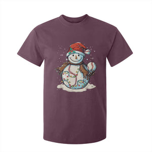 Funny Christmas Baseball T Shirt For Kid Cute Snowman Baseball Players Santa Hat TS11 Maroon Print Your Wear