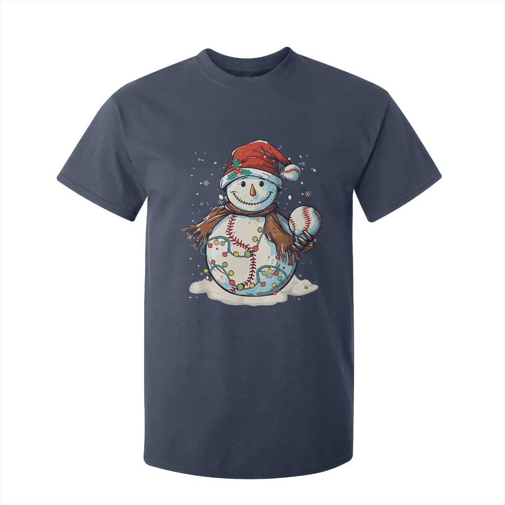 Funny Christmas Baseball T Shirt For Kid Cute Snowman Baseball Players Santa Hat TS11 Navy Print Your Wear