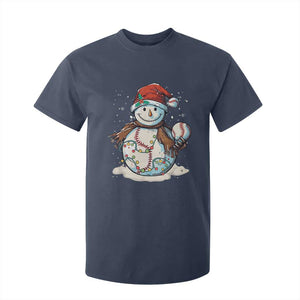 Funny Christmas Baseball T Shirt For Kid Cute Snowman Baseball Players Santa Hat TS11 Navy Print Your Wear